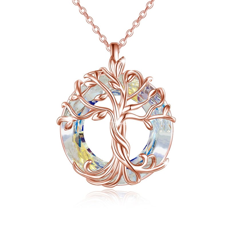 TOUPOP Tree of Life Necklace for Women Rose Gold Plated Sterling Silver Family Tree Pendant Irish Celtic Jewelry White Crystal Birthday Christmas Gifts for Mom Wife Her - Image 1